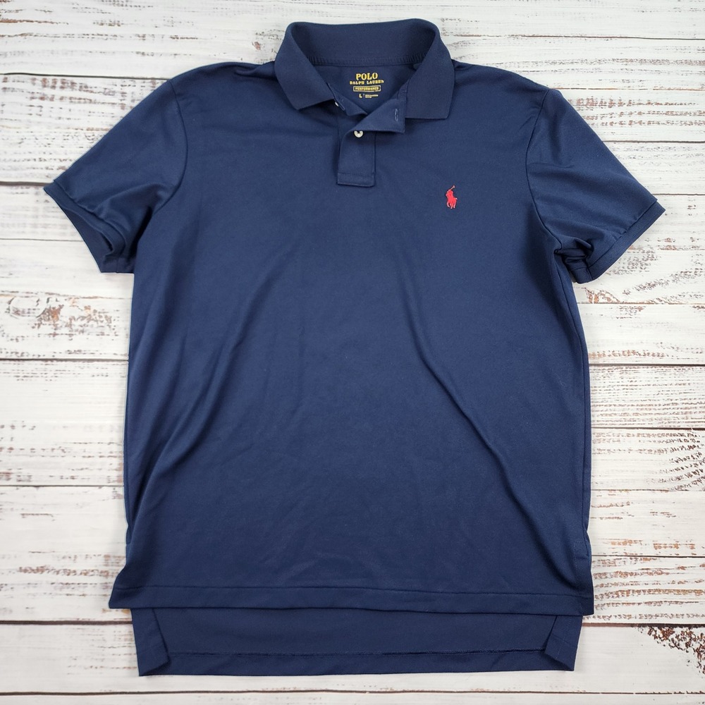 Polo Ralph Lauren Performance Polo Shirt Mens Large L Navy Blue Red Pony Golf